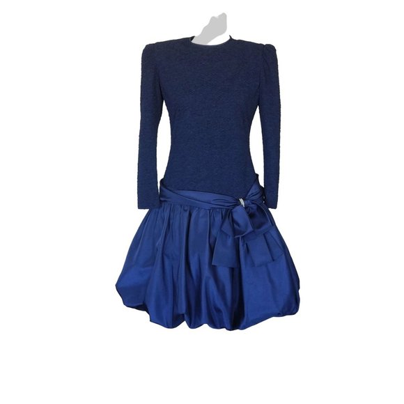 Vintage Rimini Bubble Dress Size 10 Ruched Shirred Top Rhinestone Bow Prom Homec - Picture 1 of 8